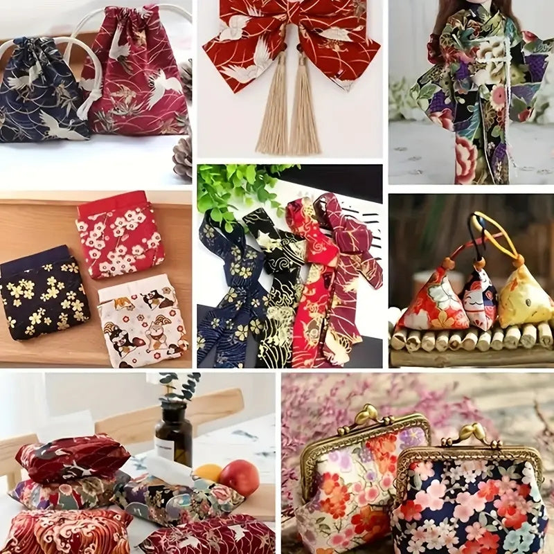 3.94*3.94inch Thickened Golden Foil Japanese Style Patchwork Fabric Pieces, Suitable for Scrapbooking And Hand Sewing Projects, Craft Making.