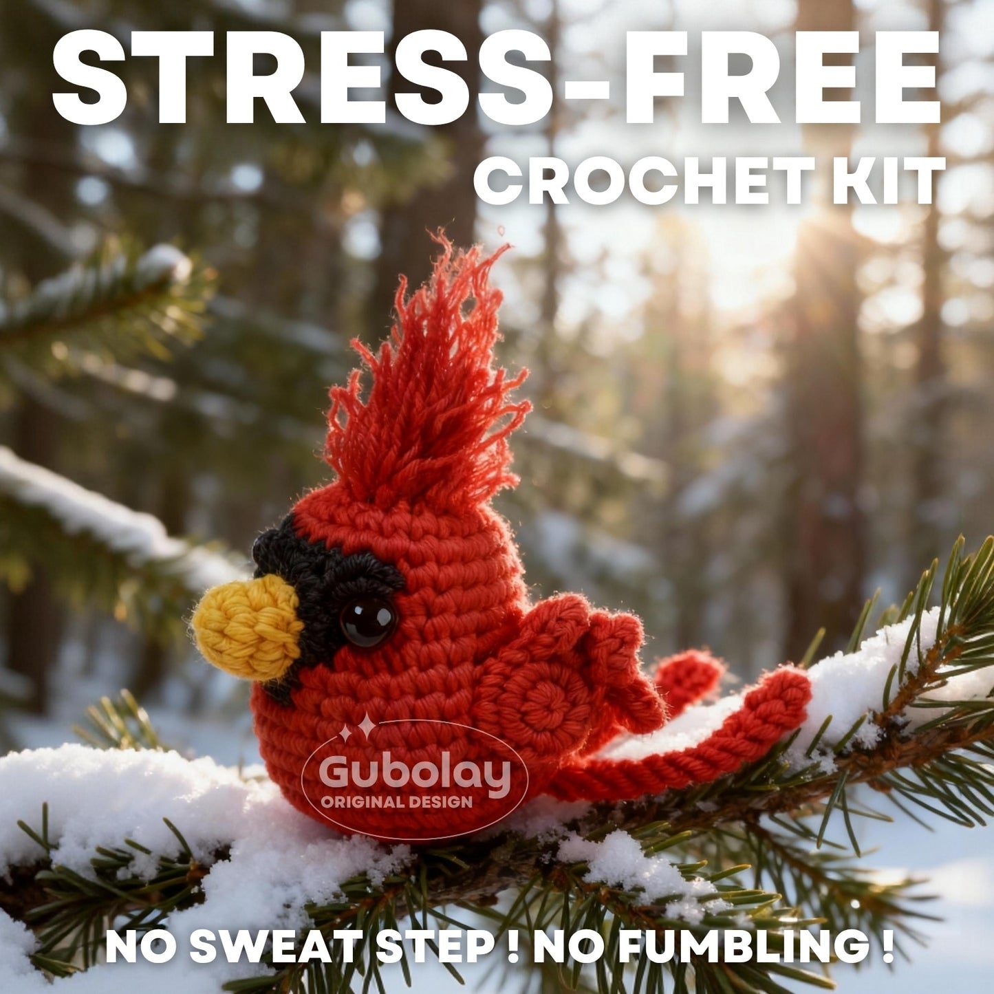 Crochet Kit for Beginners (Cardinal Bird Designs) - Learn to Craft Amigurumi Stuffed Animals | Includes Step-by-Step Video Tutorial, Easy-to-Follow Instructions, Hook, Yarn, and Accessories | Craft Gift for Adults, All-Season