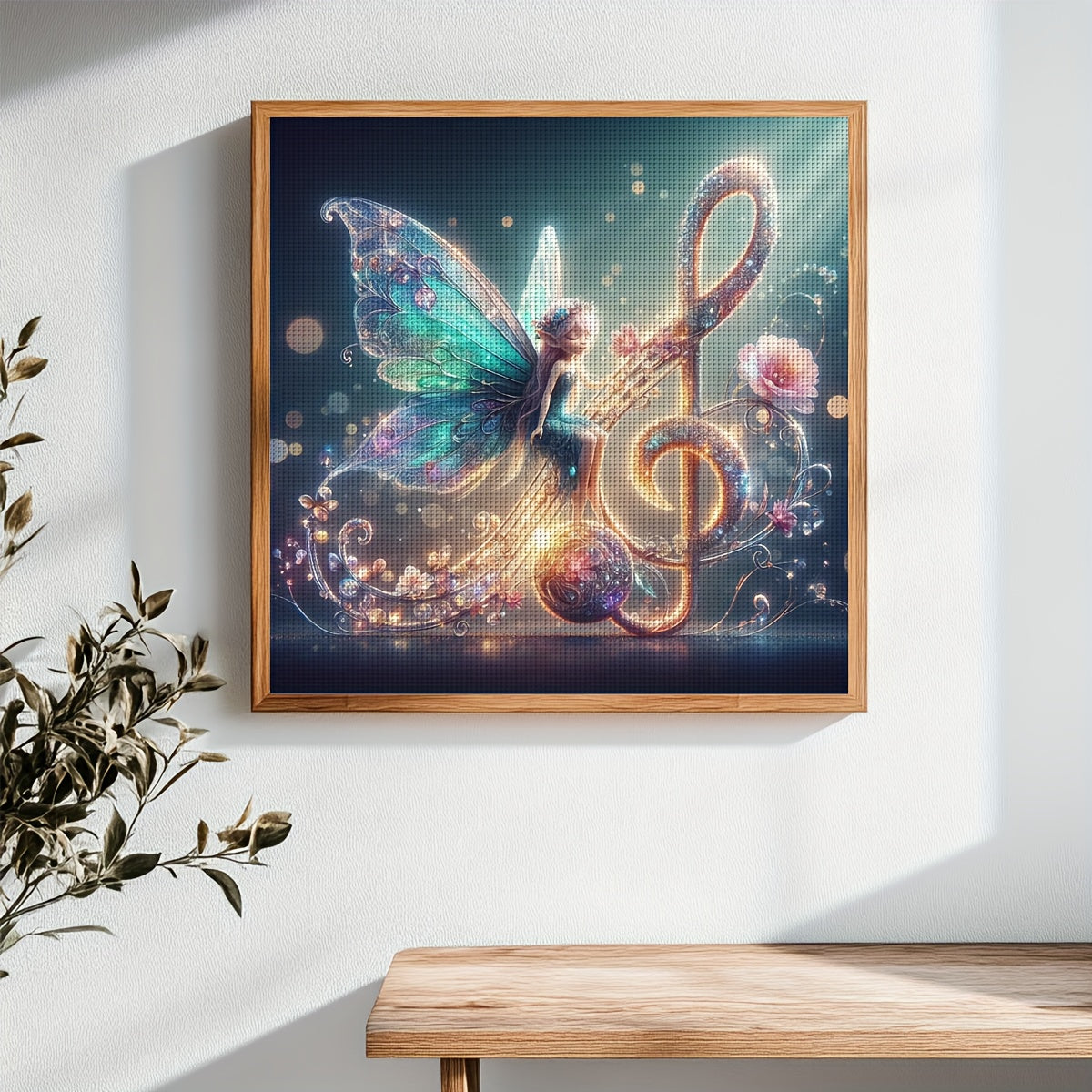 JOZYSH 1pc, 15.7x15.7in DIY Cross Stitch Kit - Enchanted Music Fairy with Vibrant Butterfly Wings, Floral Accents, and Musical Notes, Perfect for Home Decor, Bedroom, or Living Room, All-Season Artistic Gift, Bedroom Wall Art