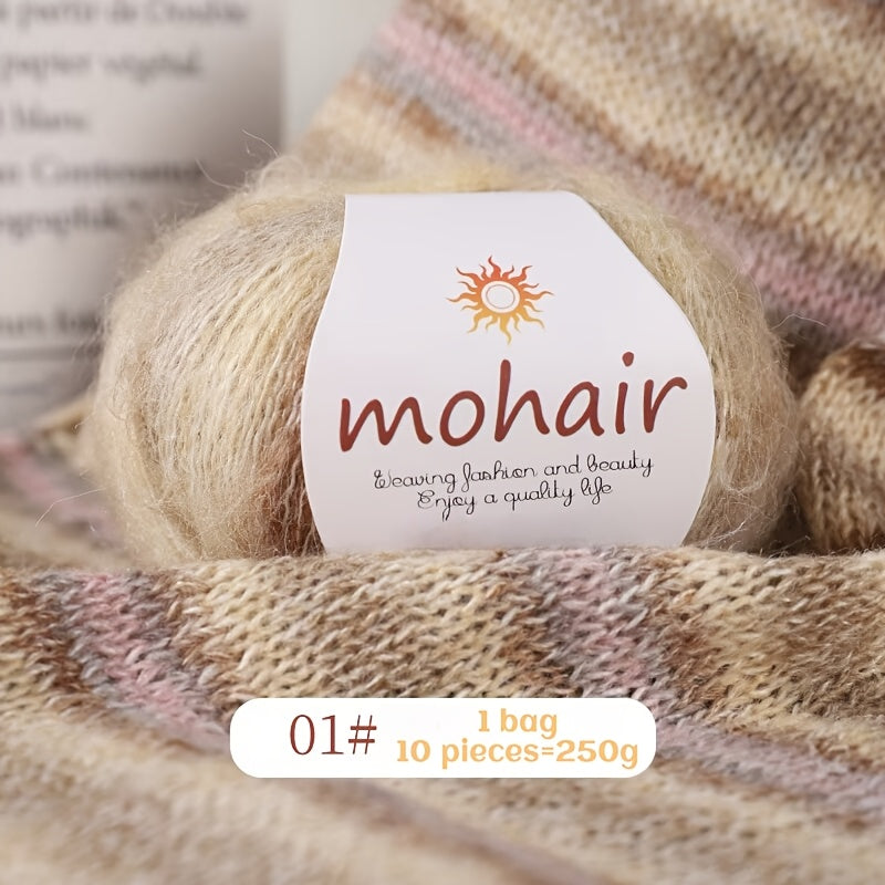 10 Skeins, 250g Each - Colorful Marled & Blend Yarn, Self-Striping Pattern for Knitting, Crochet, Scarves, Hats, Shawls, Crafting Yarn|Multicolor Fiber|Soft Texture Yarn