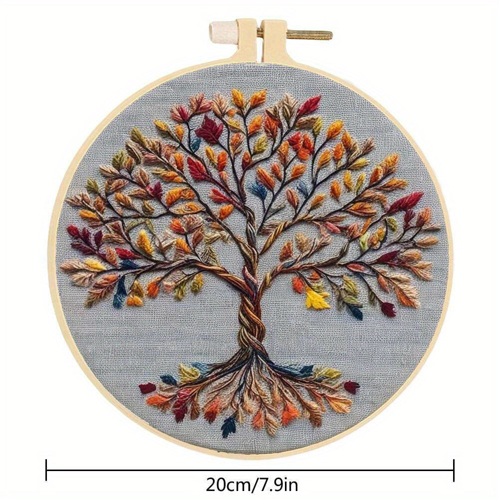 HUACAN 1pc Embroidery Tree Landscape Counted Cross Stitch Kits Unprinted with Pre-printed Patterns Hoops Multicolor Threads Tools