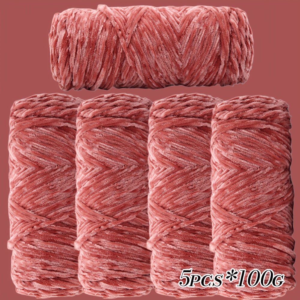 Large Ball Light Beige-Friendly Chenille Yarn 5pcs 500g - Ultra-Soft Velvet Yarn for Crocheting Blankets, Hats | Warm, Thick, Non-Deforming DIY Craft