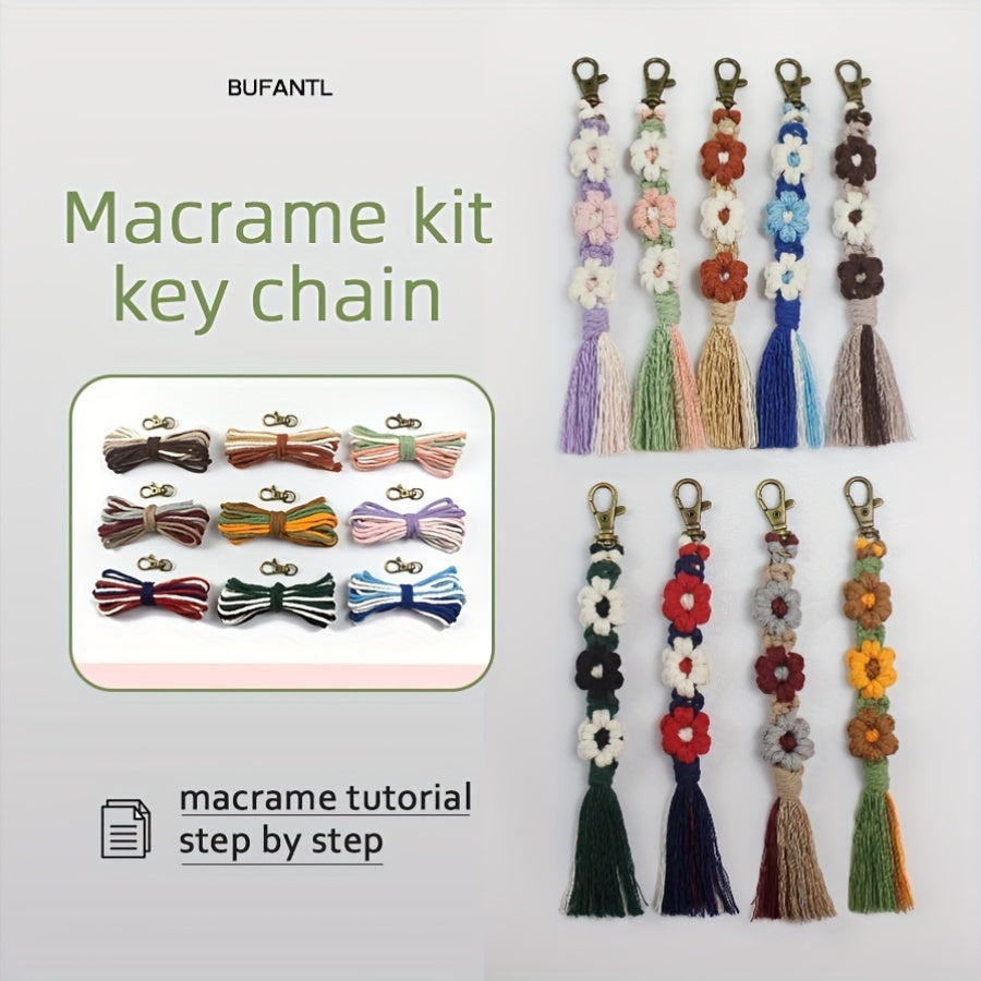 1pc Macrame Kit | Small Daisy Pattern Weaving Material Bag with Beginner Tutorial, Handmade Keychain and Bag Pendant, Suitable for Car Keys and Phone Cases, All-Season Craft Kit