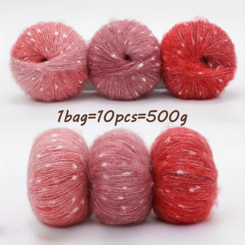 10pcs Starry Sky Gradient Long Staple Cashmere Yarn Rainbow Sugar Bean Color Dot Cashmere Wool Shake Velvet Yarn Handmade Knitting DIY Hollow Sweater, Hat, Scarf, Shawl, 50g/pc Total 500g