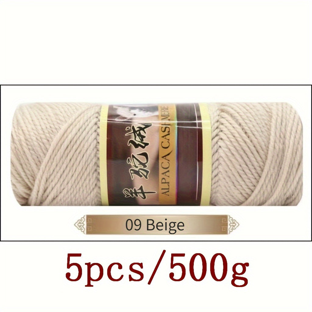 5pcs Set of 17.64oz Alpaca Wool Thick Knitted Yarn, High-Quality for Hand-Knitted Hats, Scarves, Sweaters, Coats, Floor Socks, Blankets, and Various DIY Projects, Cozy Winter Projects, Soft Yarn Bundle, Vibrant Color Yarn, Mu