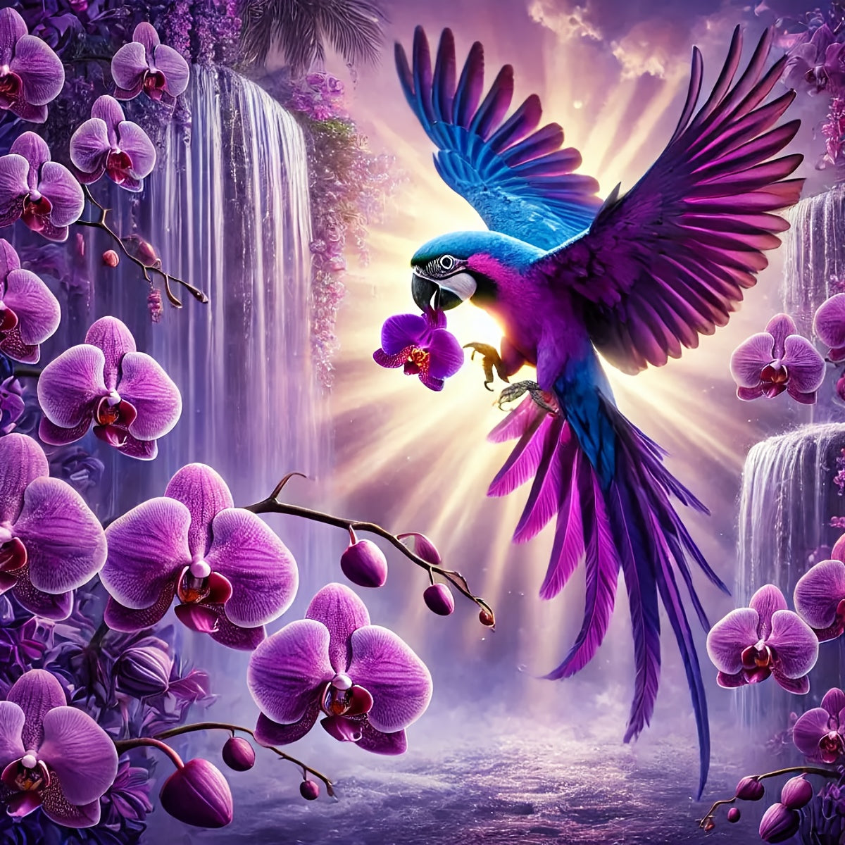 ZUOANLF 1set 40x40cm/15.7x15.7Inch DIY Cross Stitch Kit Frameless, Flowers and parrots, stamped cross stitch kits, Embroidery Set for Home Decor, Includes Patterned Fabric & Threads, Perfect for Living Room Entrance or Bedroo