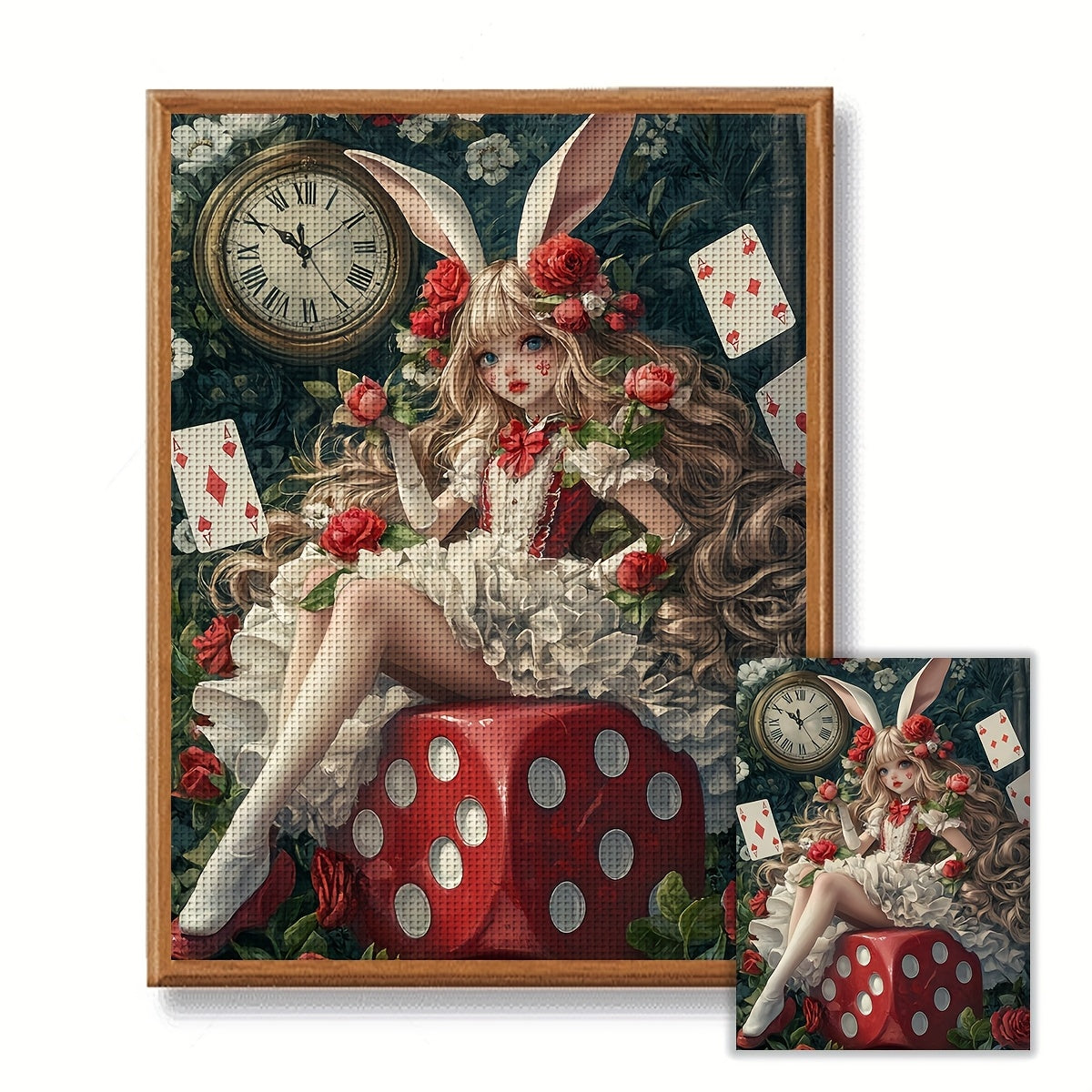 1pc JOZYSH 11CT/14CT DIY Kit - 11.81x15.75inch, Relaxing Adult Beginner Cross Stitch Set with Printed Canvas, Needles, Threads, Patterns & Instructions - Whimsical Rabbit in Floral Dress Design, Perfect for Home & Office Deco