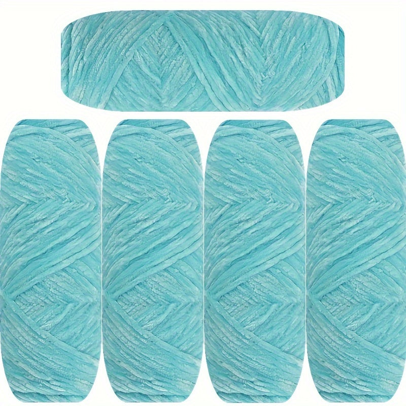 Velvet Chenille Yarn 5-Pack, 500g (17.63oz) Each, 100% Polyester, Soft Skin-Friendly Multi-Color Thick Yarn for Crochet, Knitting, DIY Crafts, Scarves, Blankets, Hats - 4mm Width
