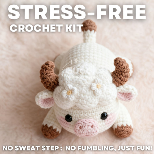 Cloud Cow Crochet Beginner Kit for Adults | Easy Craft Gift with Step-by-Step Instructions | Includes Soft Yarn, Hooks & Accessories | Cute Animal Doll Crochet Material Pack | Fun Design