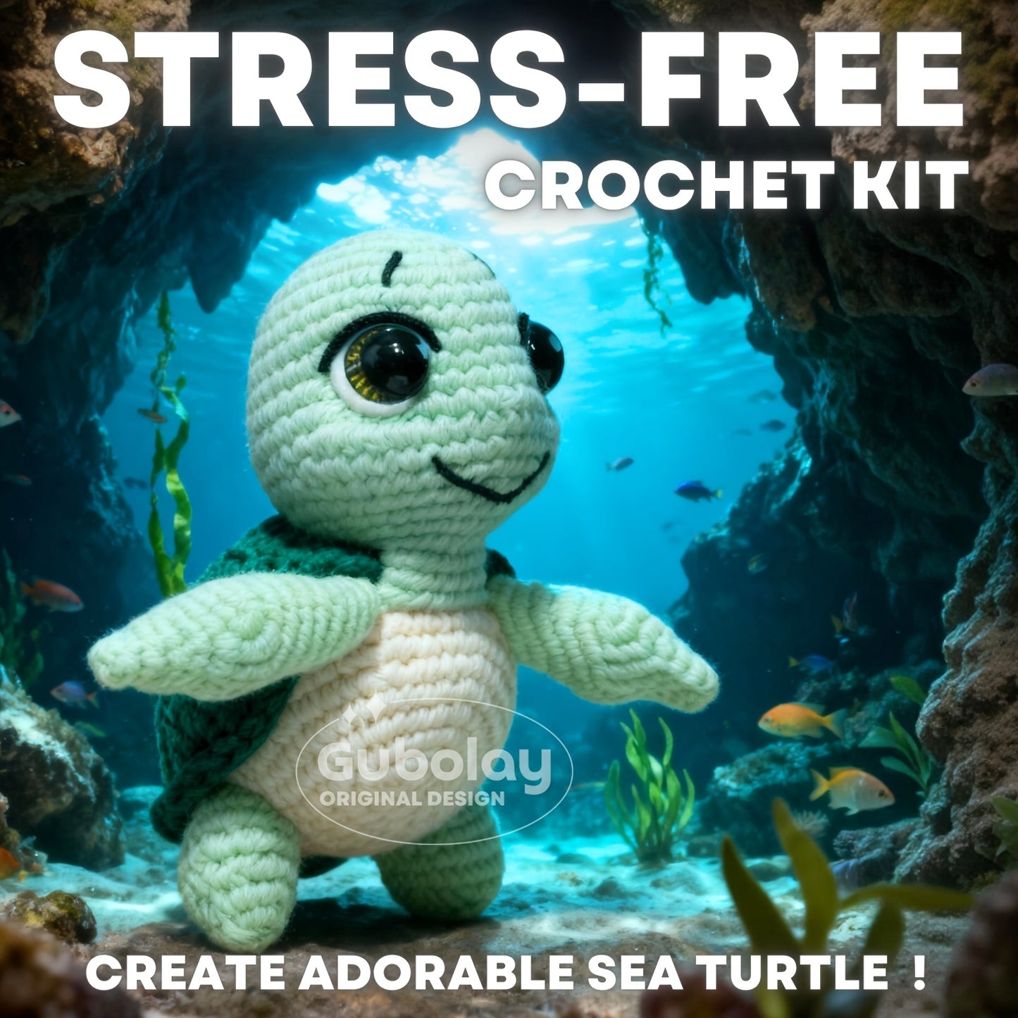 Sea Turtle Crochet Kit for Beginners | Easy DIY Craft Gift Box with Step-by-Step Illustrated Tutorial | Includes Soft Yarn (30% Extra), Hook & Accessories | Adorable Animal Doll Making Materials Set | Fun Design