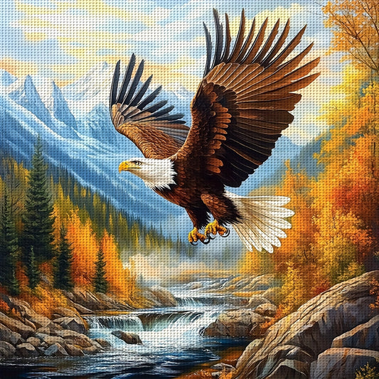 JOZYSH 1set 40x40cm/15.7x15.7Inch DIY Cross Stitch Kit Frameless, Flying eagle, stamped cross stitch kits, Embroidery Set for Home Decor, Includes Patterned Fabric & Threads, Perfect for Living Room Entrance or Bedroom Decora