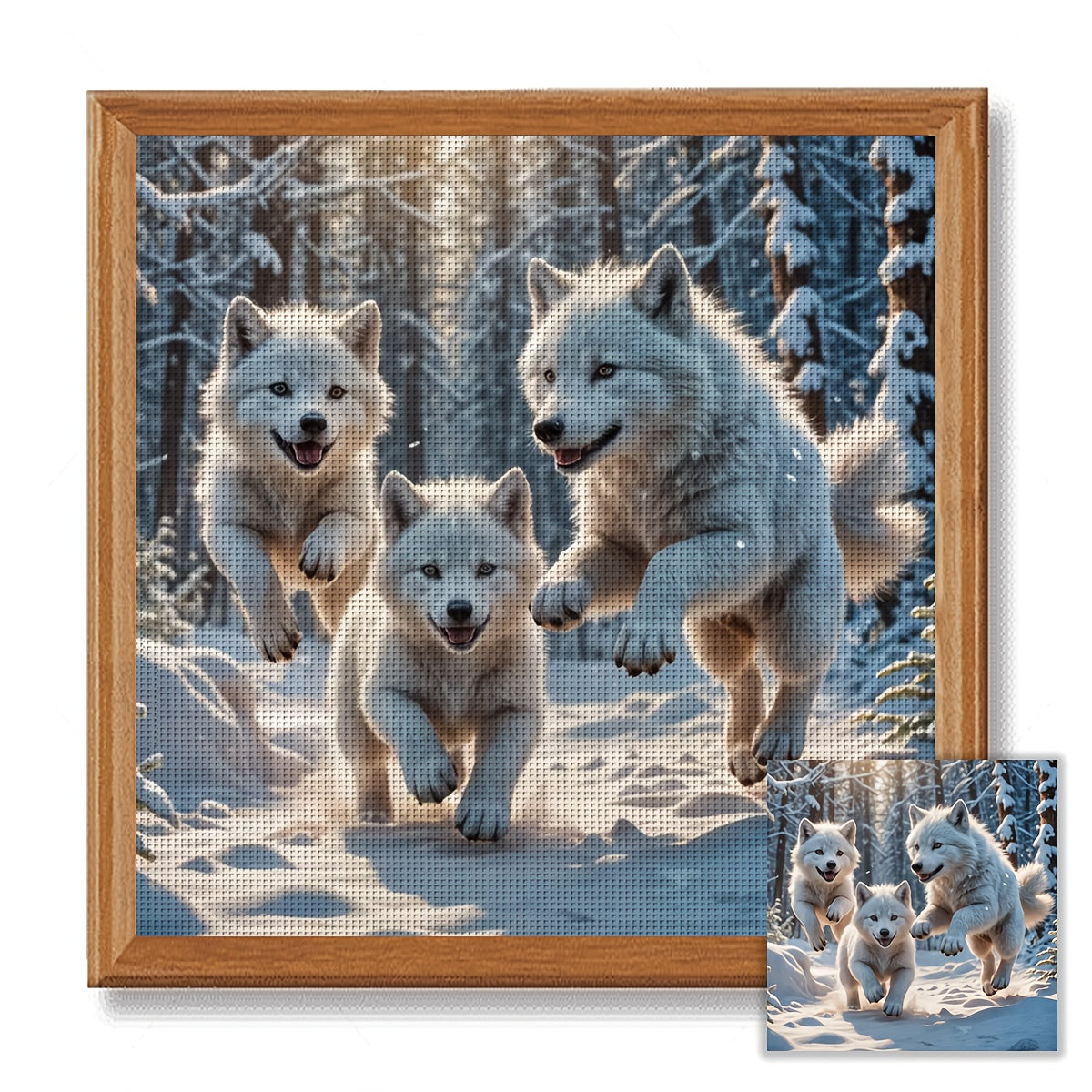 ZUOANLF 1set 40x40cm/15.7x15.7Inch DIY Cross Stitch Kit Frameless, Lovely little Wolves, stamped cross stitch kits, Embroidery Set for Home Decor, Includes Patterned Fabric & Threads, Perfect for Living Room Entrance or Bedro