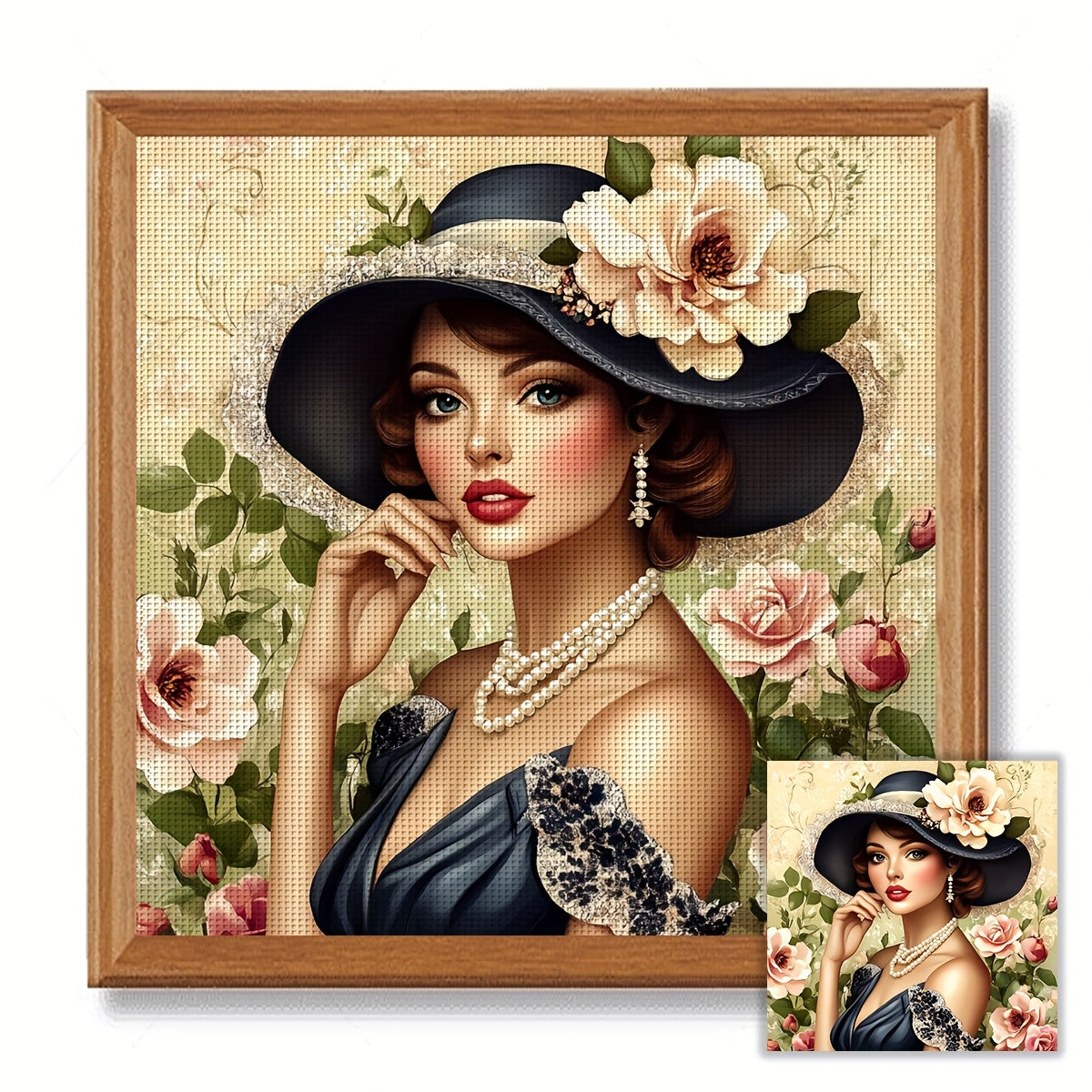 ZUOANLF 1set 50x50cm/19.7x19.7Inch DIY Cross Stitch Kit Frameless, Beautiful woman, stamped cross stitch kits, Embroidery Set for Home Decor, Includes Patterned Fabric & Threads, Perfect for Living Room Entrance or Bedroom De