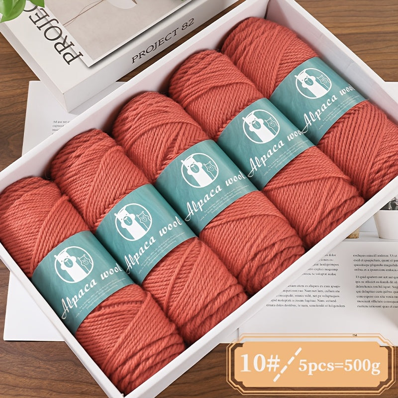 Alpaca Wool Yarn, Fine 245 Needles, Coarse Wool Yarn Balls, for Hand-Made Men'S And Women'S Autumn And Winter Warm Sweater Knitting Materials, Scarves, Hats And Other Warm Clothes 500G 5/Pack