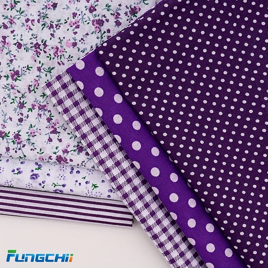 FUNGCHII 6pcs Large Square Fabric Bundle - Pre-Cut Quilting Fabric for Patchwork, Scrapbooking, DIY Crafts - 19.9x19.9 Inch (50x50cm) - Floral, Purple - Ideal for Beginners & Experts - Collection B, Fabric for Quilting, Scrap