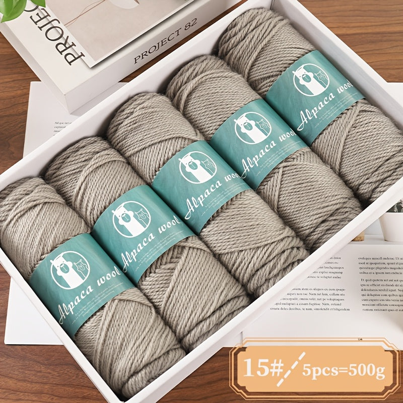 Alpaca Wool Yarn, Fine 245 Needles, Coarse Wool Yarn Balls, for Hand-Made Men'S And Women'S Autumn And Winter Warm Sweater Knitting Materials, Scarves, Hats And Other Warm Clothes 500G 5/Pack
