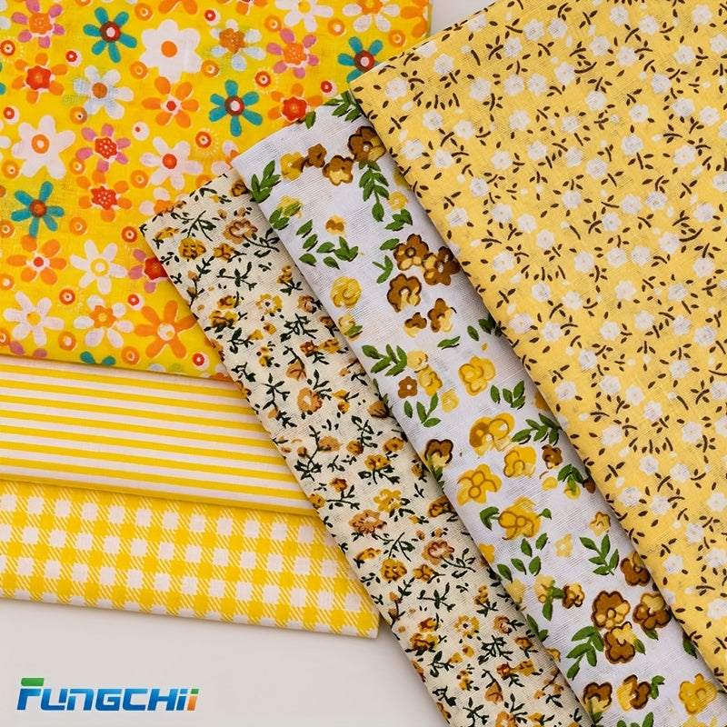 6pcs 19.9"x19.9"(50.5*50.5cm) Quilting Cotton Squares Sheets Pre-Cut Multi-Color Design Printed Floral Craft Fabric for DIY Sewing Scrapbooking Quilting Craft Patchwork (Yellow)
