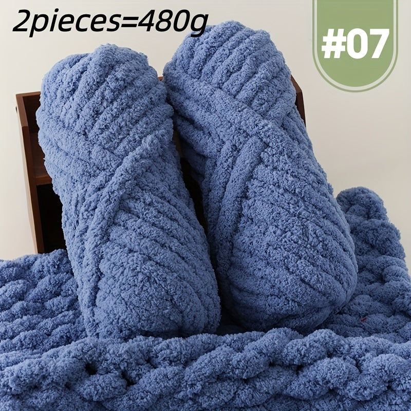 Extra Large Plush Cat Tail Chenille Yarn, Two Skeins per Pack (Total 480g, 16.93oz), for Hand Knitting and Crocheting - Fluffy Soft Giant Bulky yarn. Ideal Thumbneedle Yarn for DIY Blankets, Pet Beds, Rugs, Pillows & Home Dec