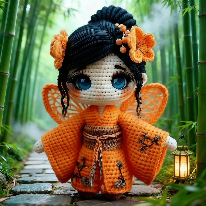 Complete DIY Crochet Kimono Girl Doll Kit - -Themed 4-Color Yarn with Fabric for Amigurumi Making, Handmade Crochet Craft for s & Hobbyists (All-Season Crochet Project) - Yarn Set & Material Package)