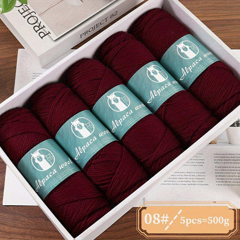 Alpaca Wool Yarn, Fine 245 Needles, Coarse Wool Yarn Balls, for Hand-Made Men'S And Women'S Autumn And Winter Warm Sweater Knitting Materials, Scarves, Hats And Other Warm Clothes 500G 5/Pack