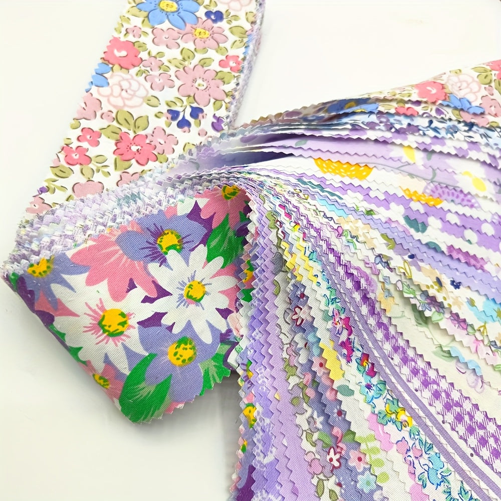 1 Roll Jelly Roll Fabric - 40 Pre-Cut Strips (2.5x20 Inches Each) - Soft Pastel Floral Prints in Pink, Purple, Lavender, Green, Yellow, White - Ideal for Quilting, Sewing, Scrapbooking, Birthday & Christmas Gifts - Beginner-F