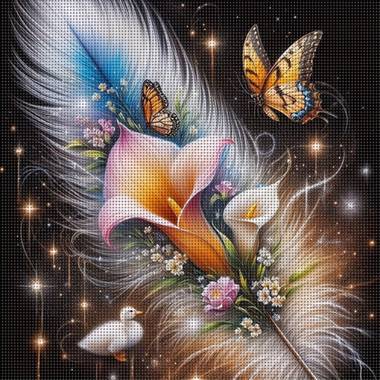 1 Set - Creative Dreamy Feather Theme Cross Stitch Painting Kit, DIY High-Quality Needle and Thread Embroidery Supplies, 11CT Cross Stitch Embroidery Fabric Painting Crafts, Ideal for Home Wall Decoration or Gift Giving, Fram