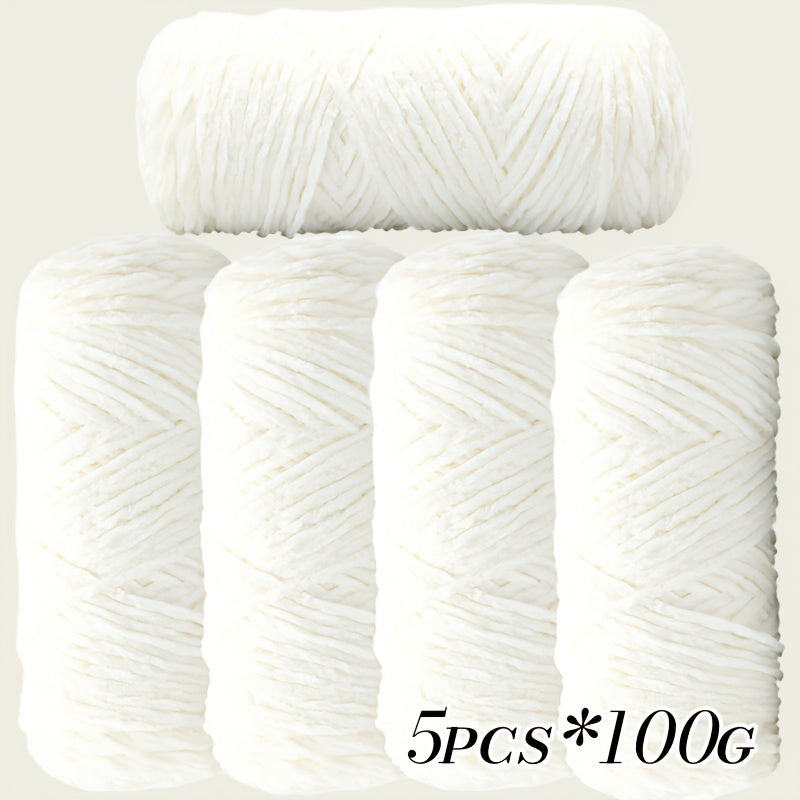 Large Ball Light Beige-Friendly Chenille Yarn 5pcs 500g - Ultra-Soft Velvet Yarn for Crocheting Blankets, Hats | Warm, Thick, Non-Deforming DIY Craft