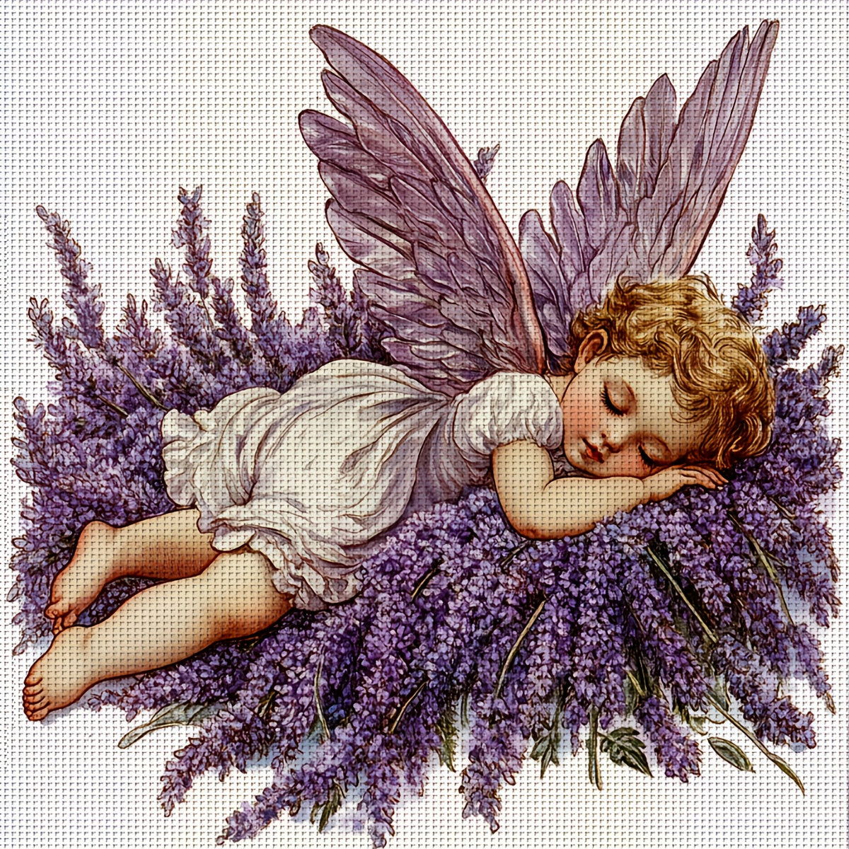 ZUOANLF 1 Set 40x40cm-15.7x15.7in Unframed 11CT/14CT Print Fabric Cross Stitch DIY Kit, Angel Series Patterns - Relaxing Adult Beginner Cross Stitch Set with Printed Fabric, Needle, Thread, Patterns & Instructions - Perfect f