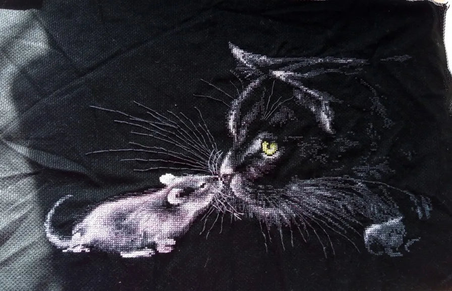 Cat and mouse cross stitch package animal 18ct  14ct 11ct black cloth cotton thread embroidery DIY handmade needlework