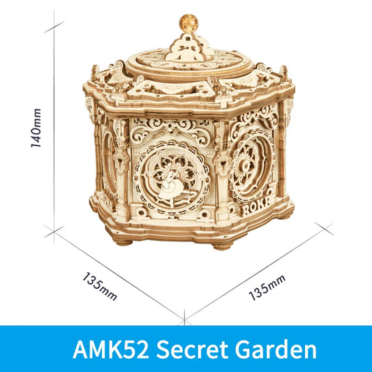 Robotime Rokr DIY Mechanical Music Box Kit 3D Wooden Puzzle Box for Adults Self-Assembly Building Project - Secret Garden