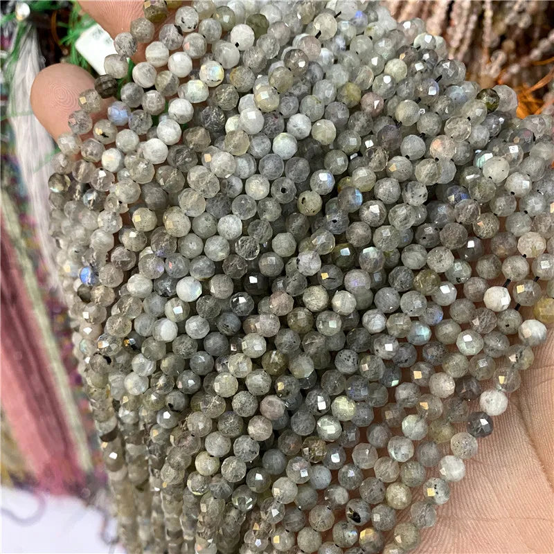 2 3mm Natural Labradorite Quartz Moonstone Crystal Stone Beads Round Faceted Loose Beads For Jewelry Making DIY Bracelet 15.5"