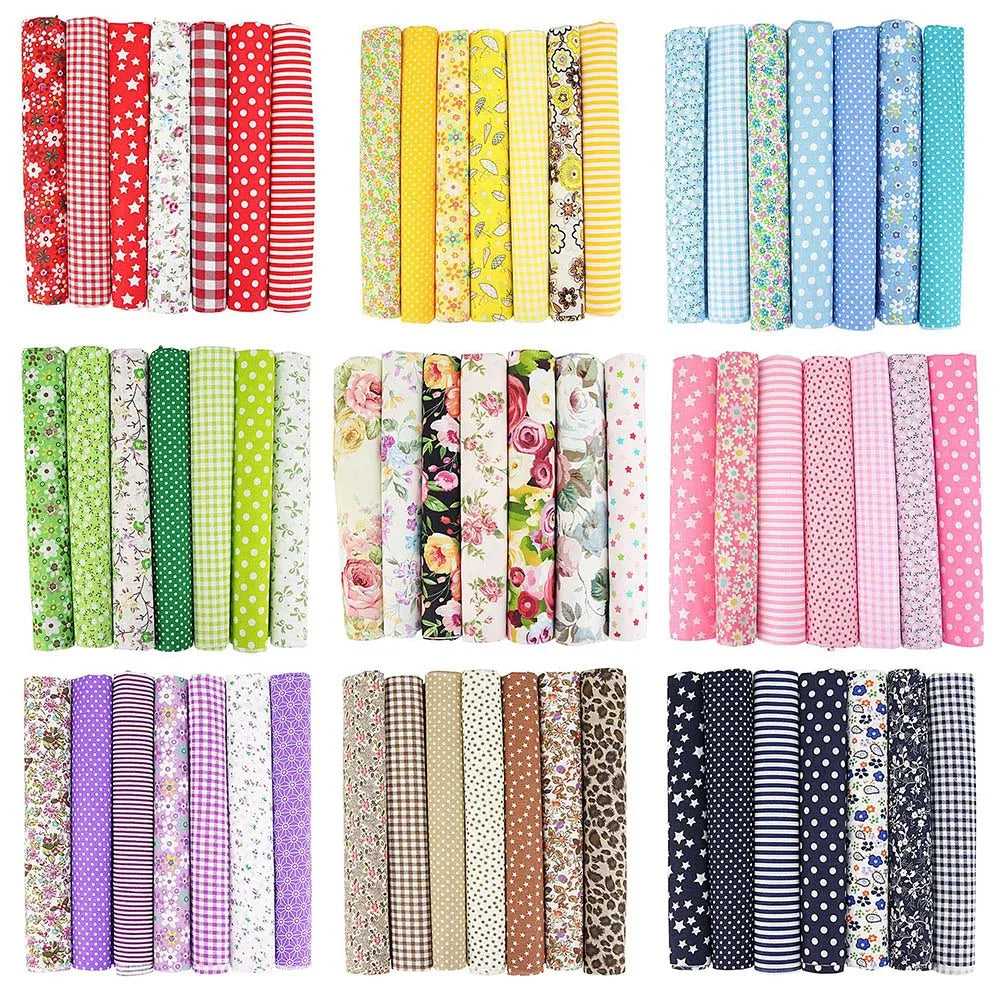 New 7Pcs 25x25CM Cotton Fabric Printed Cloth Sewing Quilting Fabrics For Patchwork Needlework DIY Handmade Accessories