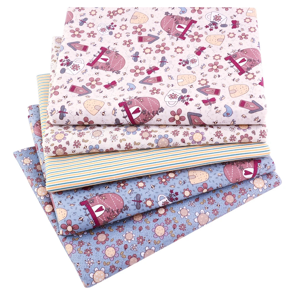 Teramila 5 PCS/Pack Cotton Fabirc Flower Printed Cloth For Hair Bows Sewing Quilt Doll Costume, Scrapbook Decoration Accessories
