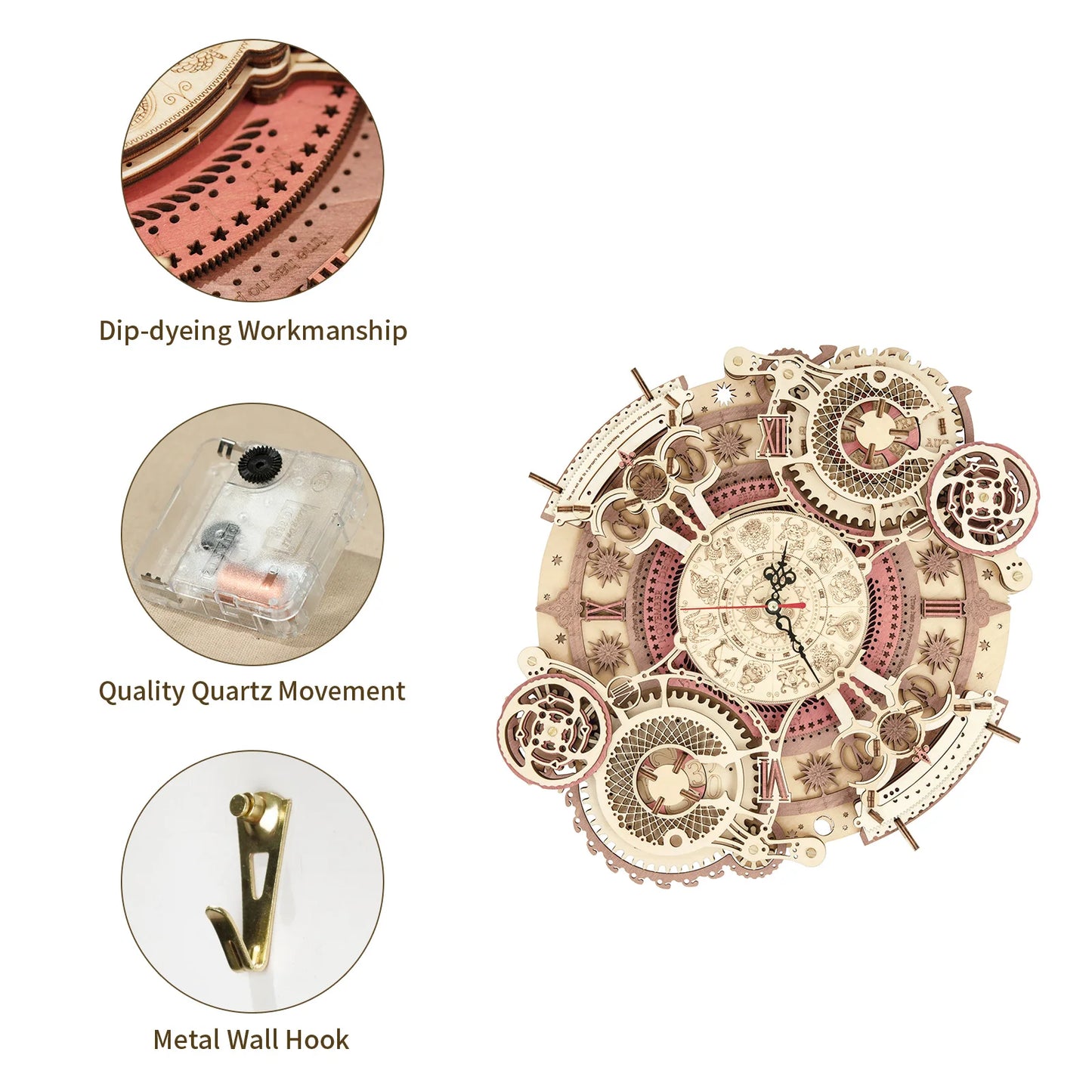 Robotime Rokr 3D Wooden Puzzles Steampunk Clock Kit DIY Mechanical Wall Quartz Aesthetic Room Decor Unique Gift For Adults