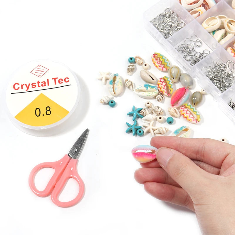 15 Grid Colorful Ocean Shell And Stone Beads Kit Metal Pendant For DIY Craft Jewelry Making Accessories Set