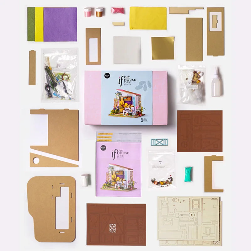 Robotime DIY Wooden Miniature Dollhouse 1:24 Handmade Doll House Model Building Kits Toys For Children Adult