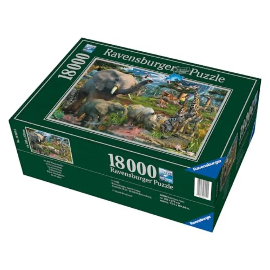 Spectacular 18000 Piece Jigsaw Puzzle - Stunning African Plains Oasis with Elephants, Lions, and Flora - Premium Quality - Puzzl