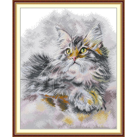 The fluffy oil-painted cat cross stitch kit aida 14ct 11ct count print canvas cross stitches needlework embroidery DIY handmade