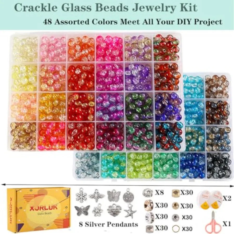Glass Beads Bracelet Making Kit1350PCS 48 Colors 8mm Crackle Glass Beads for Jewelry Making Crystal Glass Round Beads Friendshi