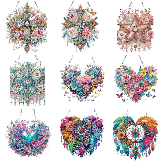 Flower 2D/Flat DIY Special Shape Hanging Diamond Art Kits Diamond Painting Set Diamond Art Pendant Wall Decor for Home & Windows