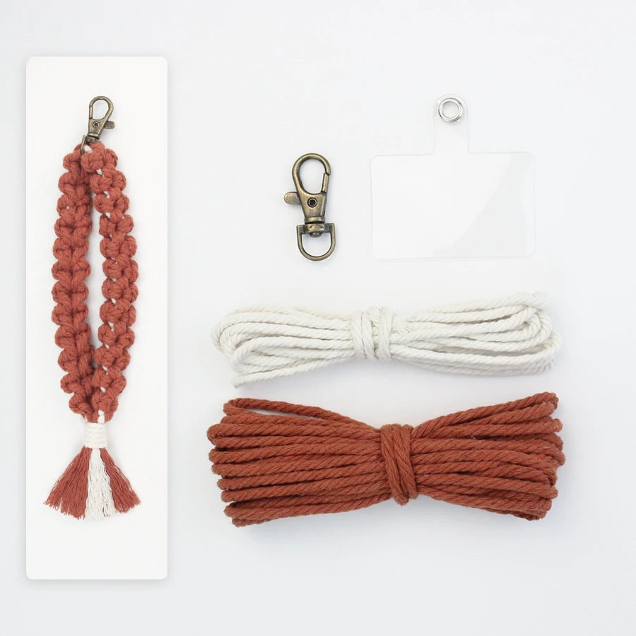 Handmade Woven Solid Flowe keychain Macrame Kit With Tutorial For Beginners Hand DIY Flowe Key Chain Phone Lanyard Pendant Craft