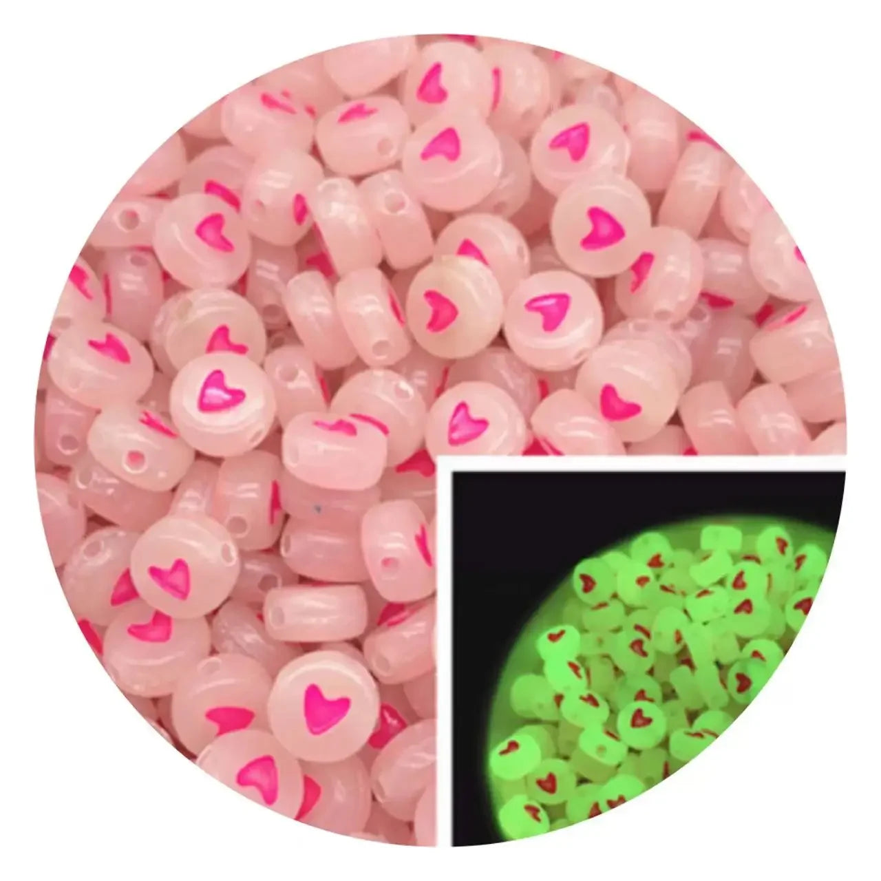 100/200/300/500pcs Acrylic Luminous Beads Round Heart Flower Square Alphabet Beads For Jewelry Making Diy Bracelet Accessorie