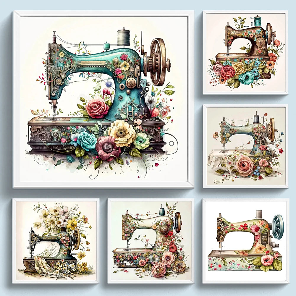 Sewing Machine Printed Cross Stitch Kit DIY 14CT Thread Art Needlework Decor