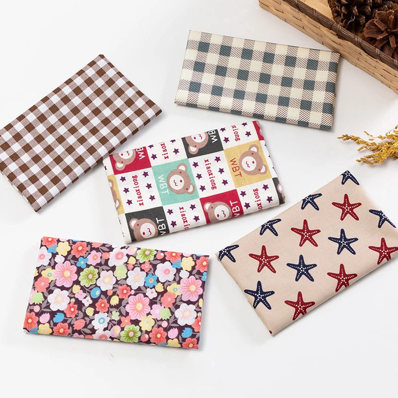 5Pcs/Set 25cmX25cm Floral Plaid Dot Stripes Print Cotton Fabric Sewing Quilting Cloth Patchwork Needlework Handmade DIY Material