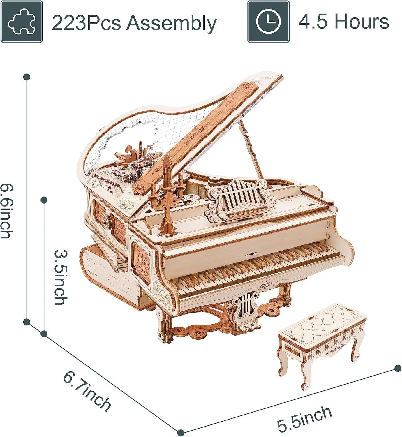 Robotime 3D Puzzles Magic Piano Mechanical 3D Puzzles Musical Instrument Wooden Music Box Puzzle Kit Unique Gift for Men Women