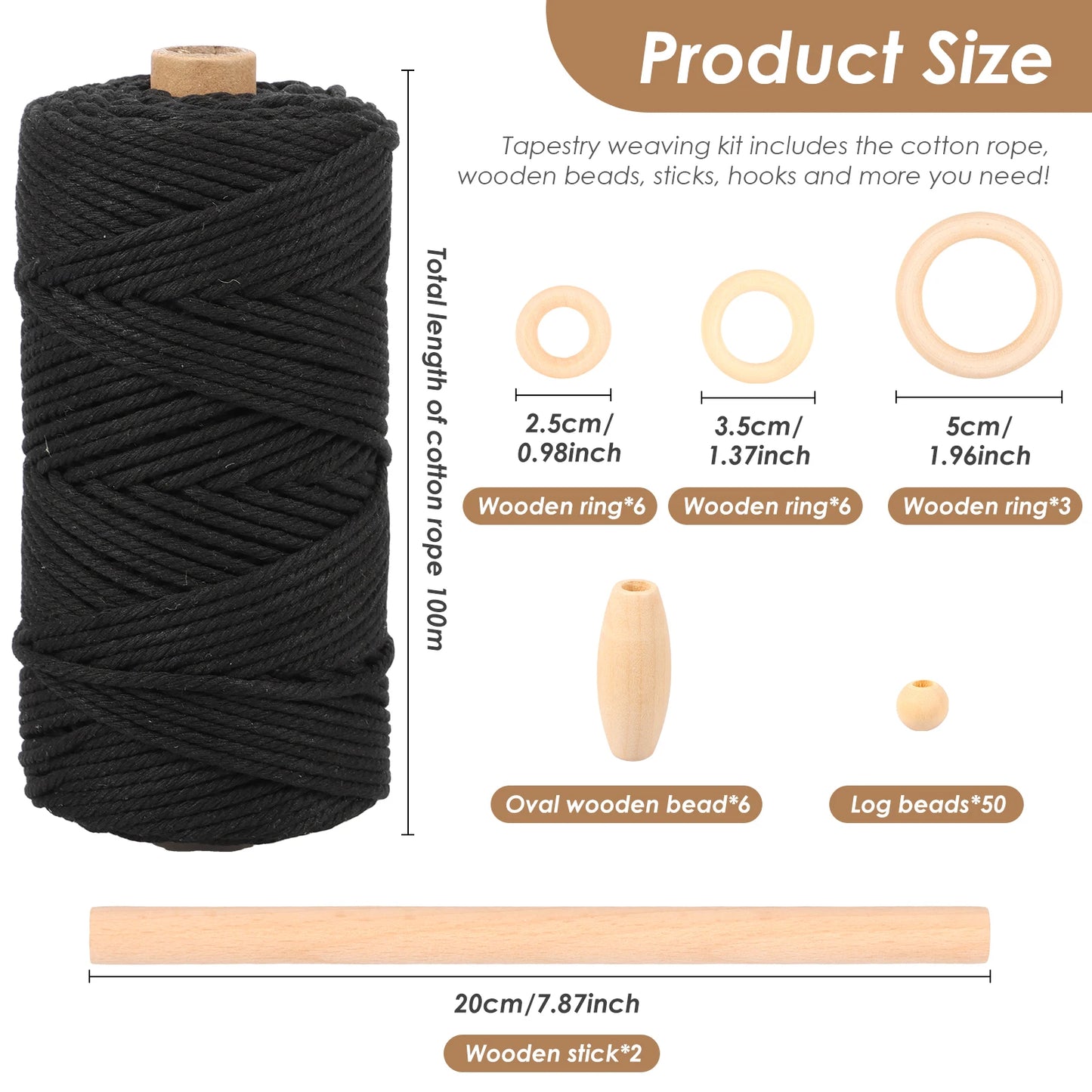DIY Macrame Wall Hanging Kit Complete Macrame Kit with Cotton Rope Wood Beads Wood Rings Beginners DIY Craft Macrame Kit