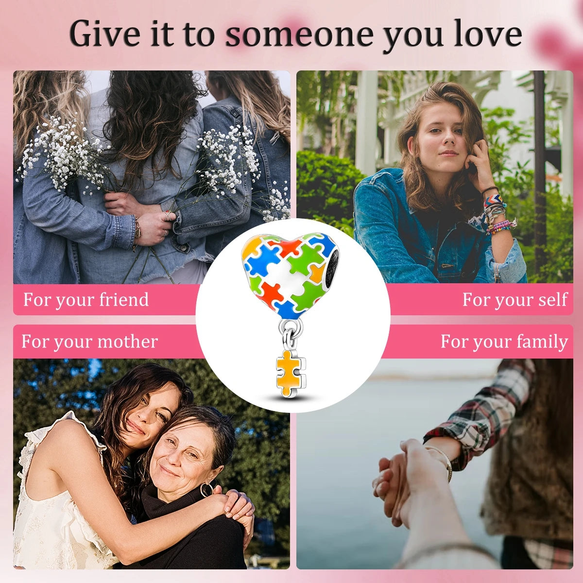 925 Sterling Silver Colorful patchwork heart shape Beads Fit Bracelets Necklace Women Gift DIY Jewelry Making Accessory