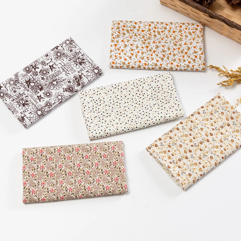 5Pcs/Set 25cmX25cm Floral Plaid Dot Stripes Print Cotton Fabric Sewing Quilting Cloth Patchwork Needlework Handmade DIY Material