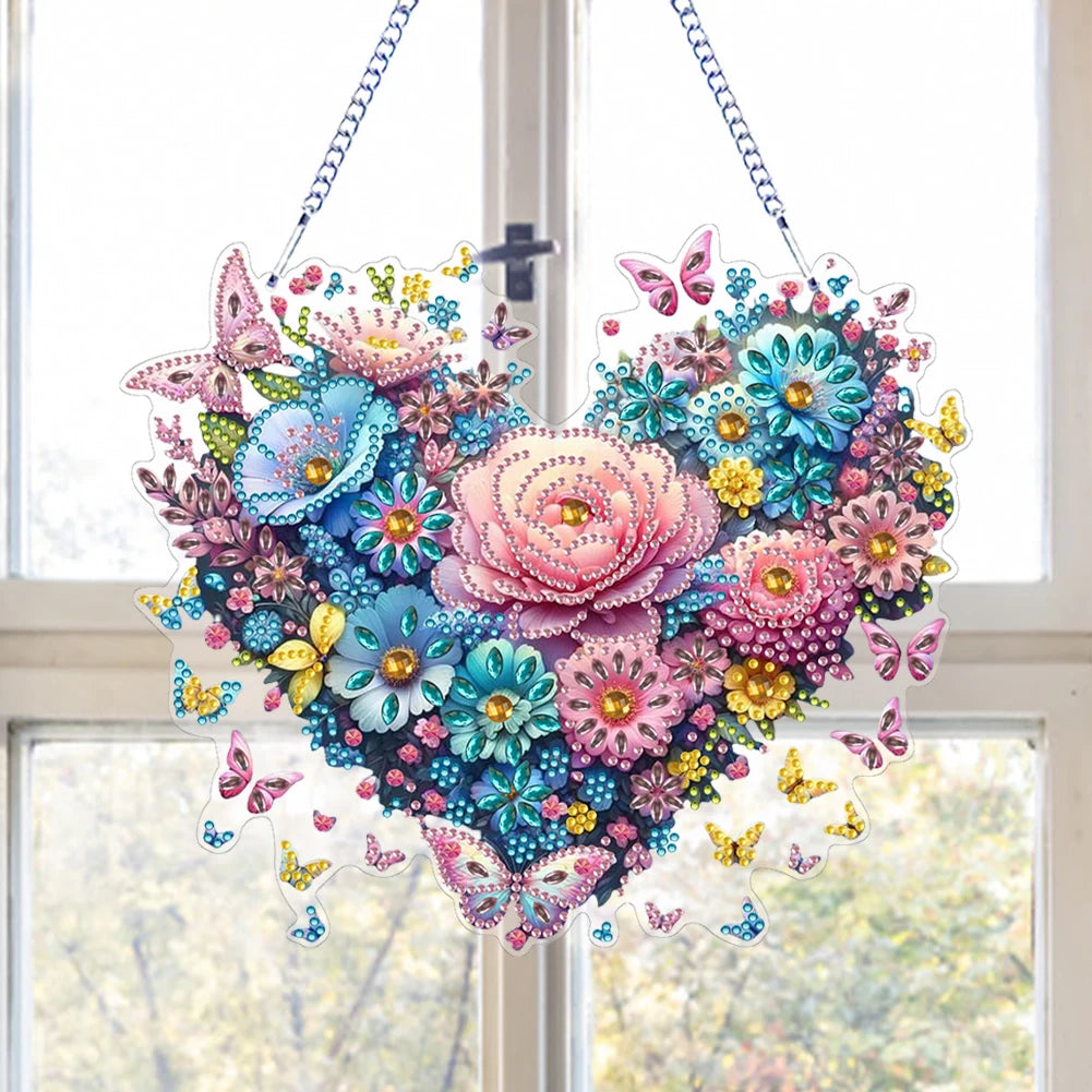 Flower 2D/Flat DIY Special Shape Hanging Diamond Art Kits Diamond Painting Set Diamond Art Pendant Wall Decor for Home & Windows