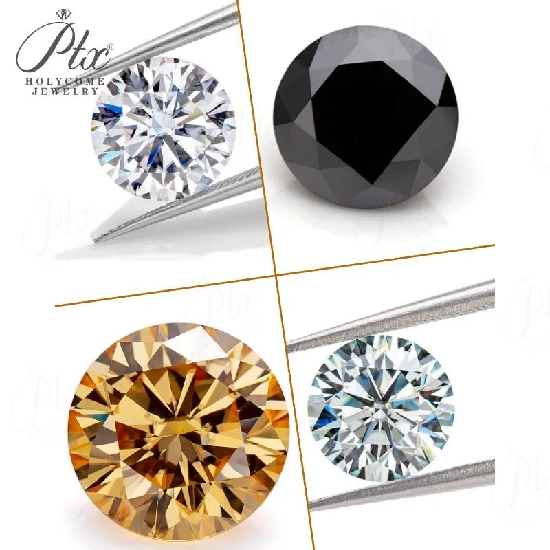 Moissanite Diamond Round Shape Brilliant Cut D/Black/Aqua Blue/Champagne Color GRA Certificate Jewelry Making Materials Beads